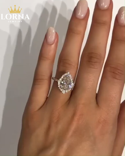 3.3Ct Stunning Yellow Gold Halo Pear Cut Elegant Engagement Ring In Sterling Silver