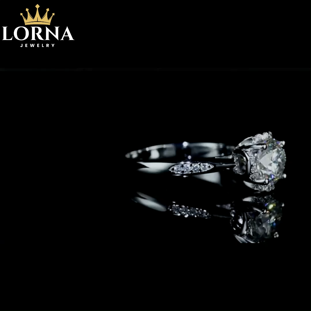 1Ct Moissanite Fashion Flower Side Stone Sterling Silver Wedding Ring