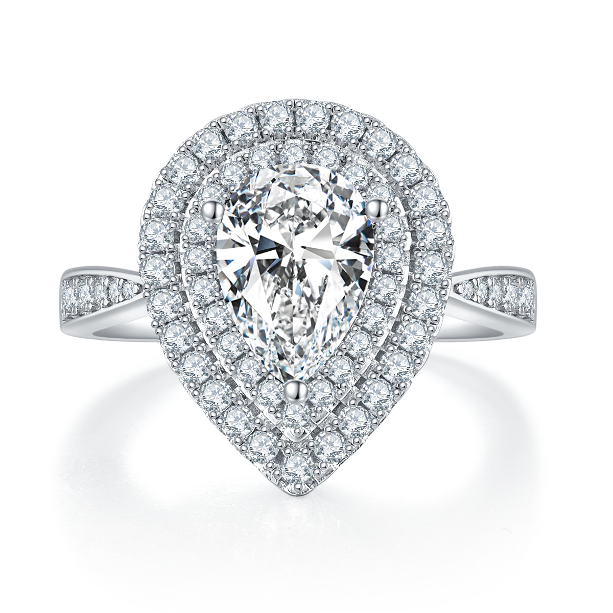 2Ct Moissanite Pear Cut Glamorous Halo Engagement Ring in Sterling Silver-Sterling Silver-lornajewelry