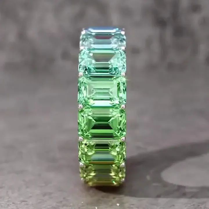 Rainbow Emerald Cut Prong Setting Band-Sterling Silver-lornajewelry