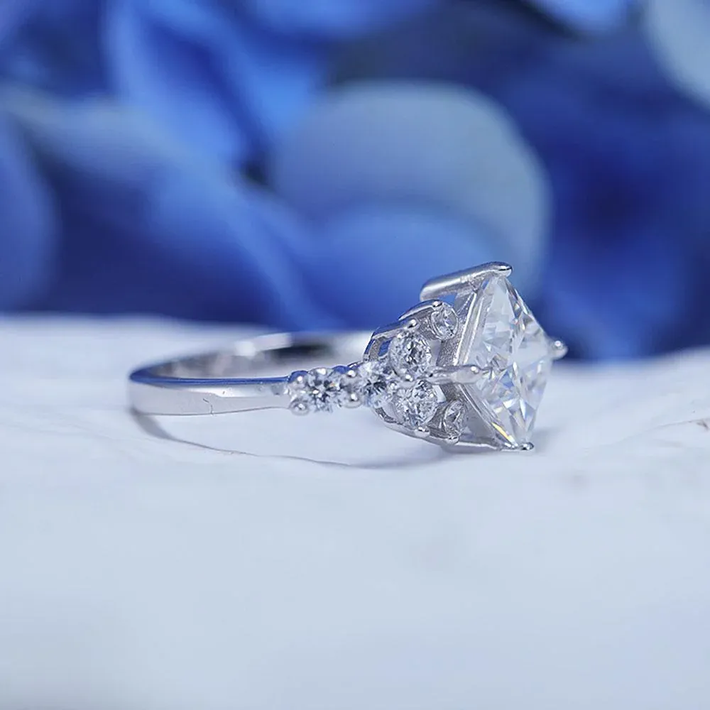 2CT Princess Cut Retro Design Engagement Ring in Sterling Silver