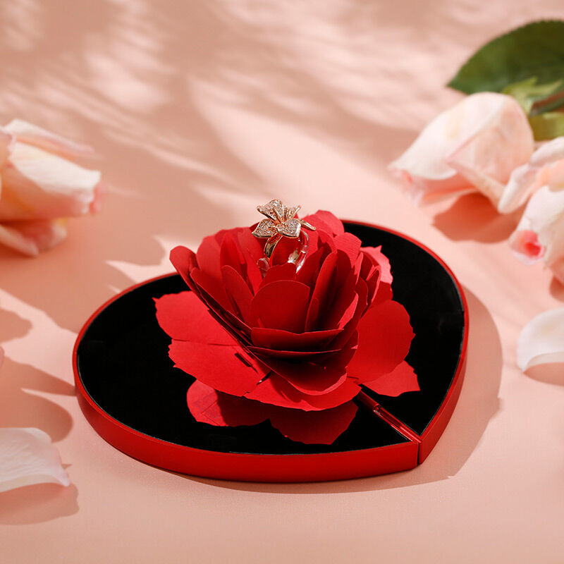 Lornajewelry Heart Shape Rose Flower Ring Box
