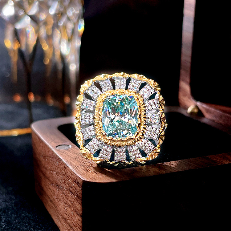 3.5Ct Luxury Cushion Cut Green Tourmaline Intricate Design Buccellati Style Ring-Sterling Silver-lornajewelry