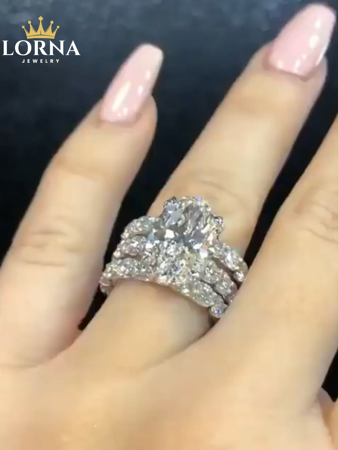 9CT Oval Cut 3-Piece Wedding Ring Set in Sterling Silver