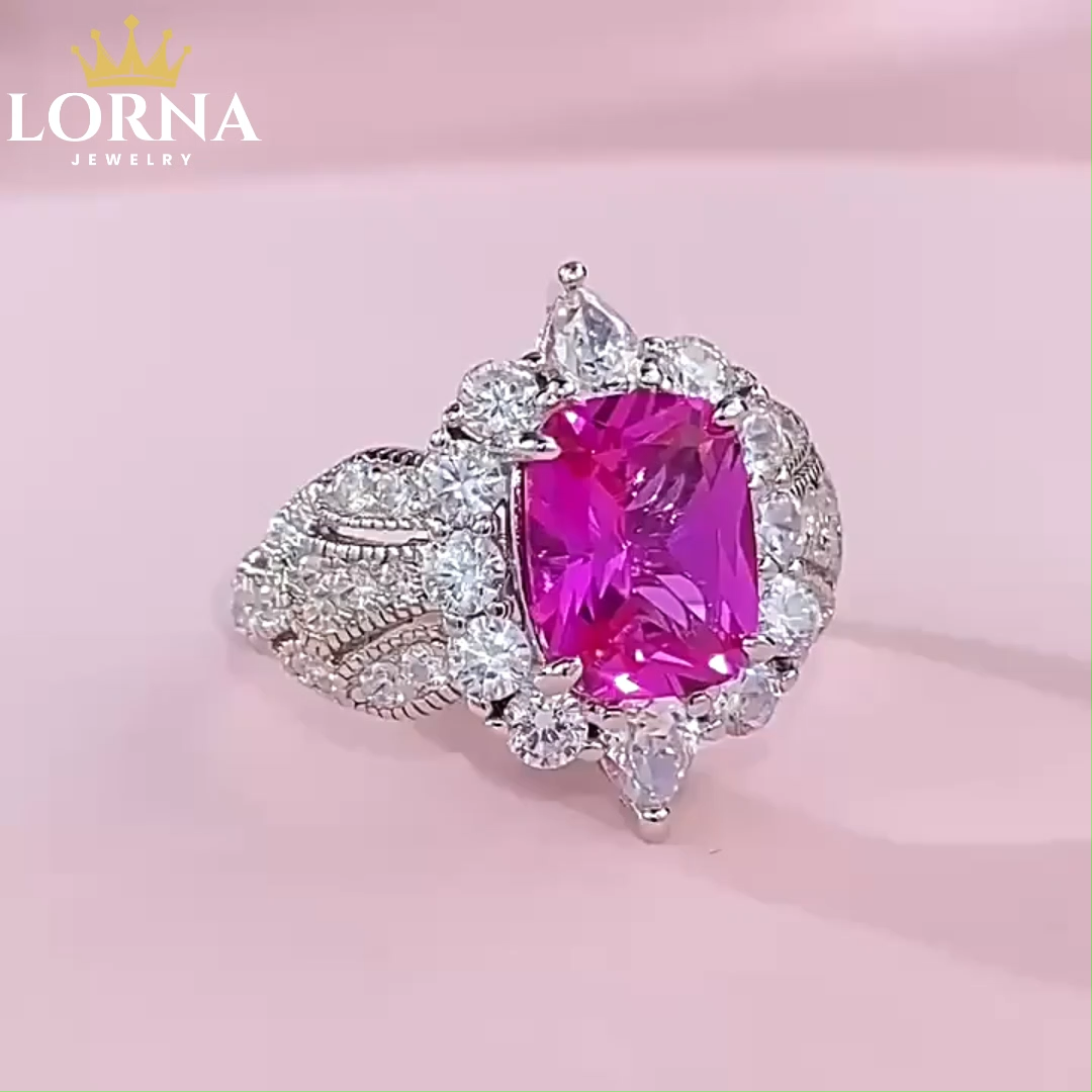 2.5Ct Luxury Pink Cushion Gemstone Ornate Halo Ring
