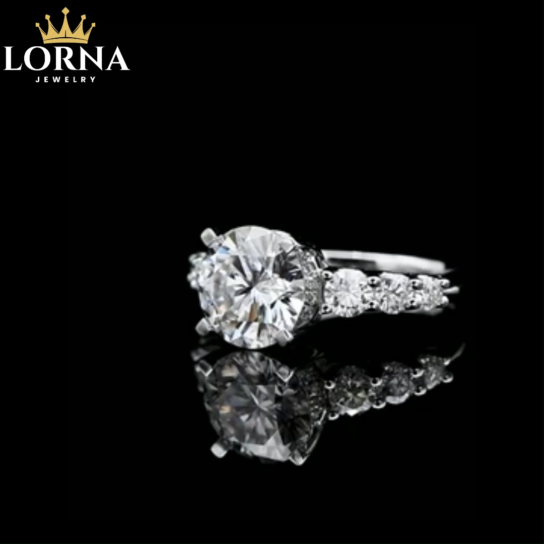 3Ct Moissanite Seven Stone Round Cut Sterling Silver Engagement Ring