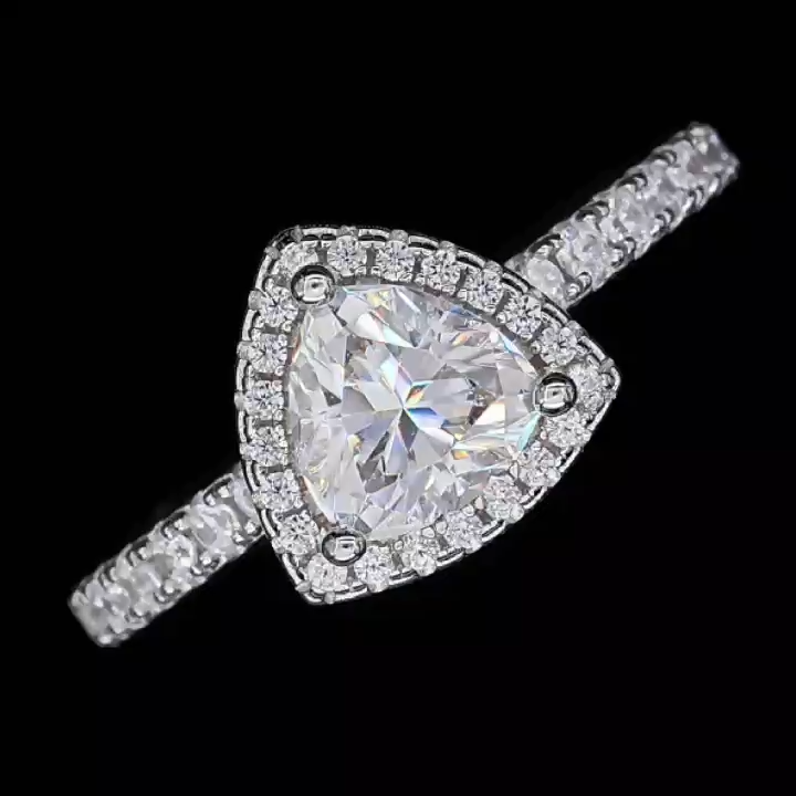 1Ct Moissanite Classic Trillion Cut Halo Engagement Ring