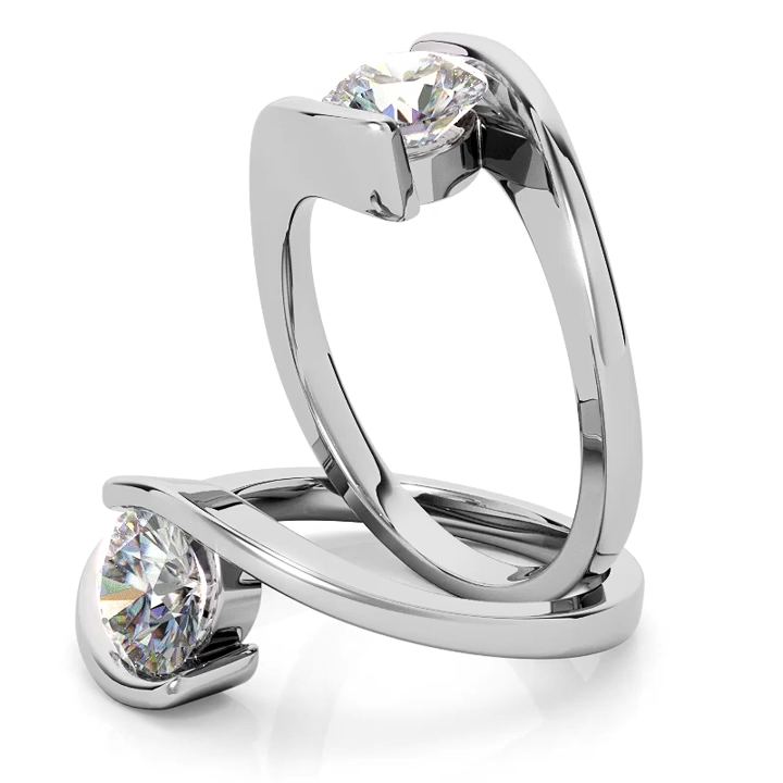 1Ct Moissanite Solitaire Tension Set Bypass Engagement Ring