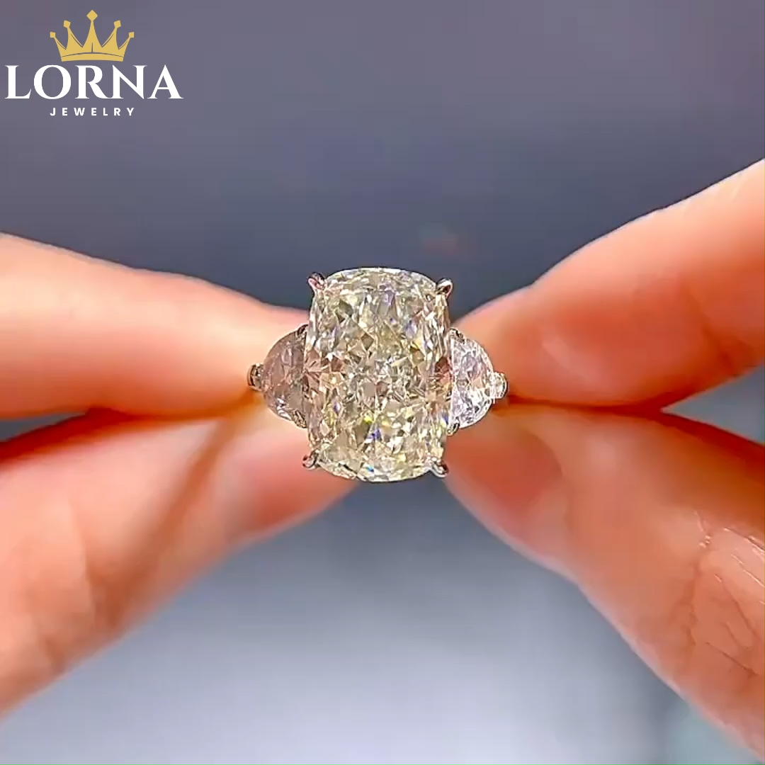 5.5Ct Cushion Cut G-White Gemstone Three-Stone Ring