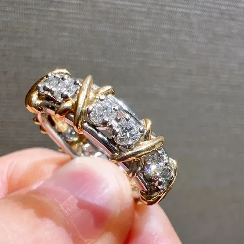 Round Cut Yellow Gold X Prong Setting Band-Sterling Silver-lornajewelry