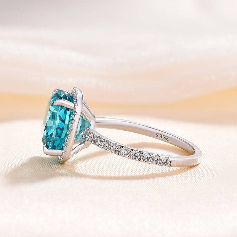 5Ct Exquisite Halo Cushion Cut Cyan Blue Engagement Ring In Sterling Silver-Sterling Silver-lornajewelry