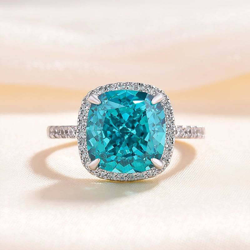5Ct Exquisite Halo Cushion Cut Cyan Blue Engagement Ring In Sterling Silver-Sterling Silver-lornajewelry
