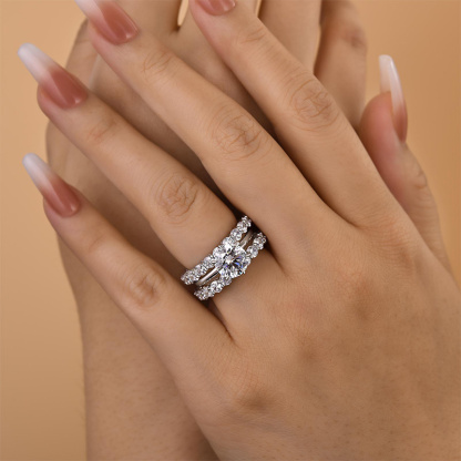 Classic Round Cut 3-Pieces Wedding Set In Sterling Silver-Sterling Silver-lornajewelry