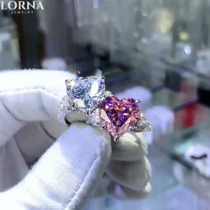 6Ct Heart Cut Three-Stone Pave Engagement Ring in Sterling Silver