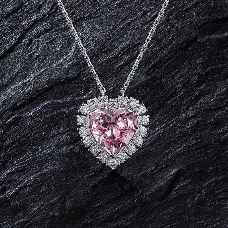 Halo Heart Cut Pink Sapphire Sterling Silver Necklace For Women-Sterling Silver-lornajewelry