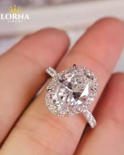 3.5Ct Halo White Gold Oval Cut Simulated Diamond Engagement Ring