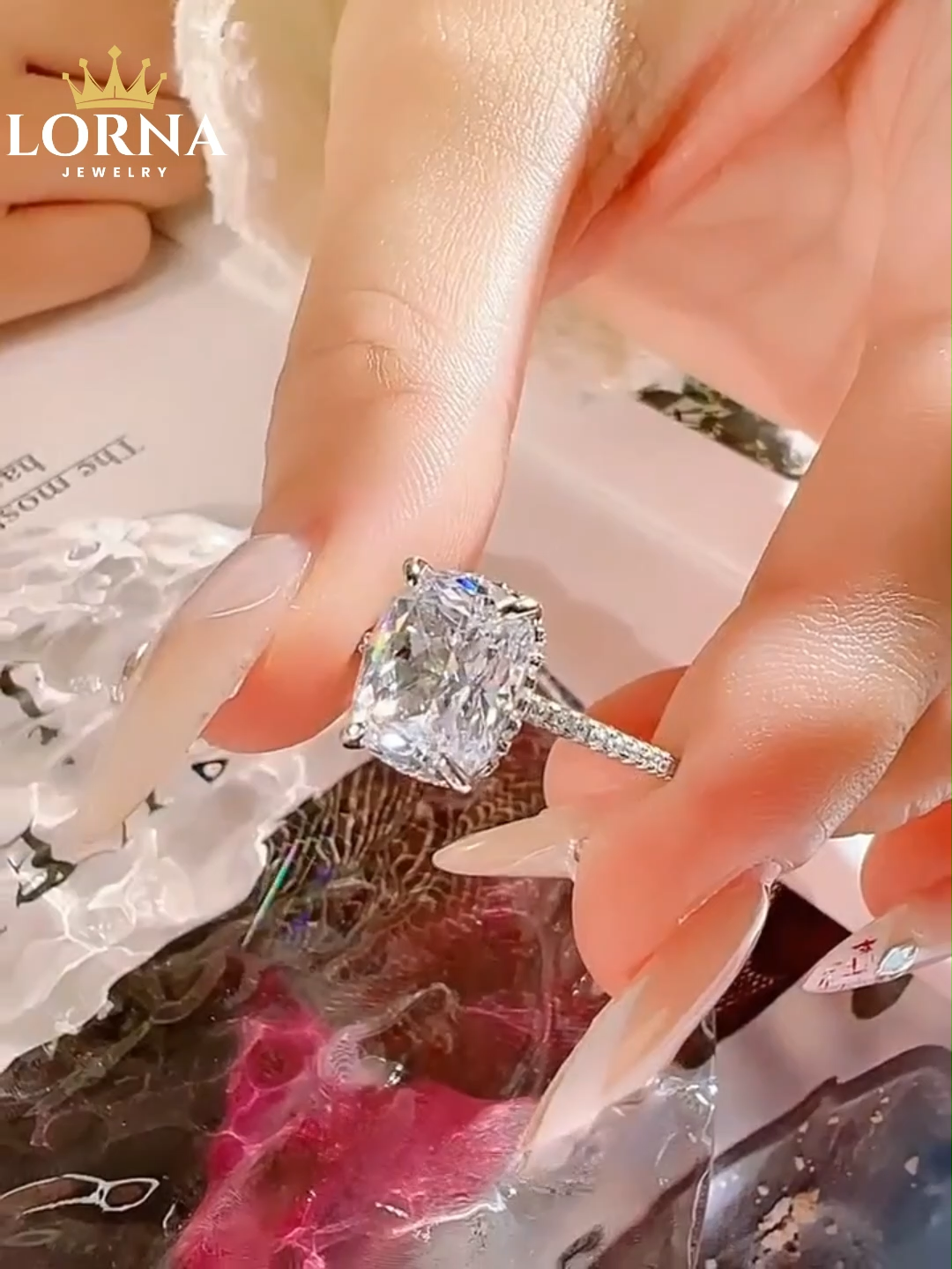 5Ct Bright Crushed Ice Cushion Cut Engagement Ring For Women In Sterling Silver