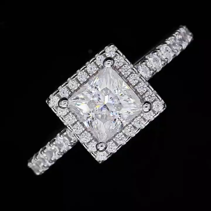 1Ct Moissanite Classic Princess Cut Halo Engagement Ring