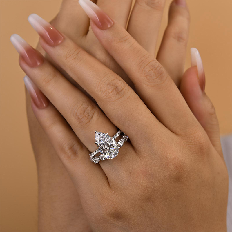 Excellent Pear Cut Wedding Set-Sterling Silver-lornajewelry