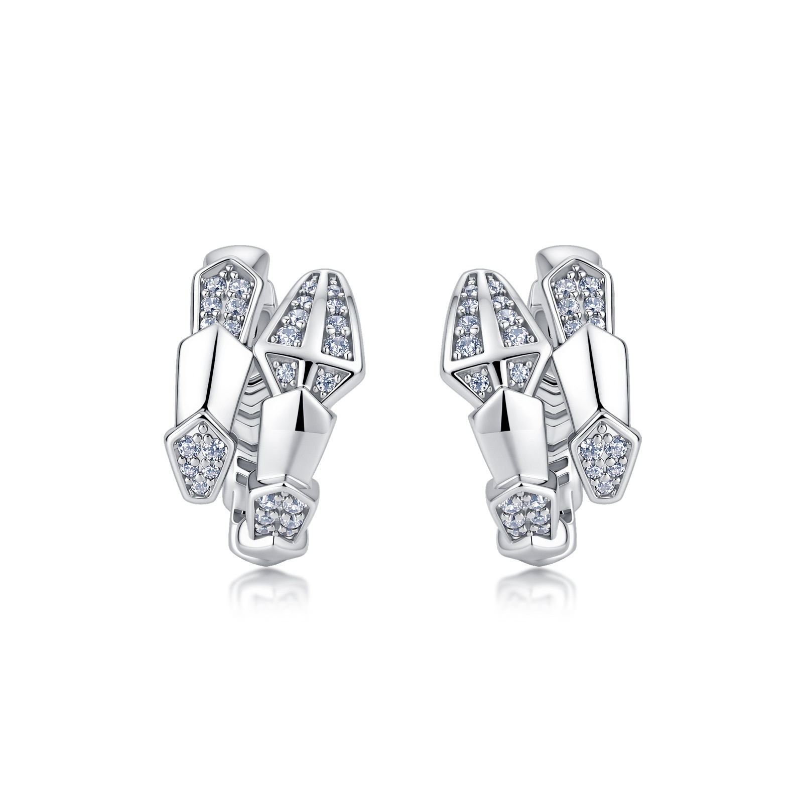 Moissanite Snake Design Hoop Earrings in Sterling Silver-Sterling Silver-lornajewelry