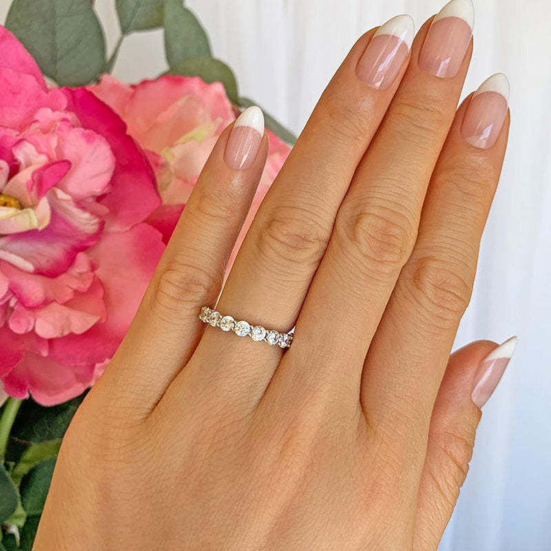 Eternity Round Cut  Women's Wedding Band In Sterling Silver-Sterling Silver-lornajewelry