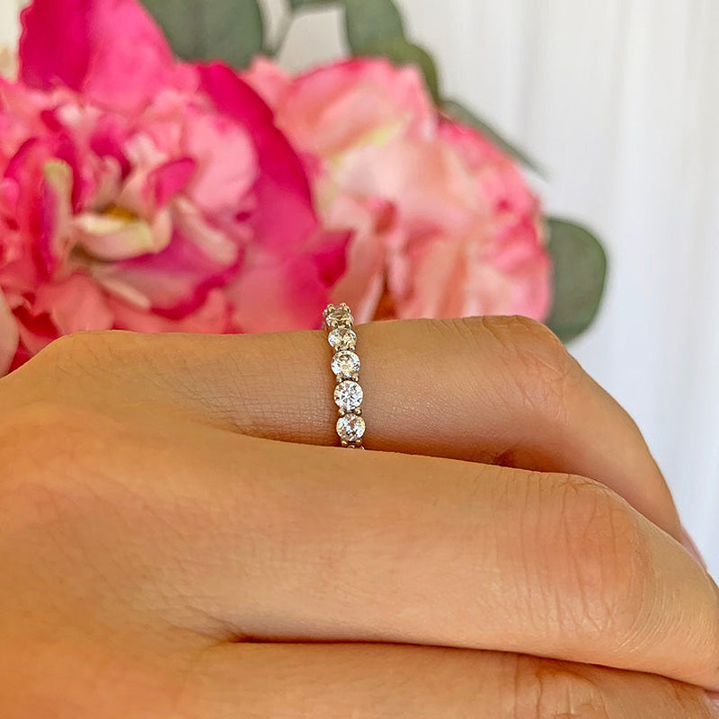 Eternity Round Cut  Women's Wedding Band In Sterling Silver-Sterling Silver-lornajewelry