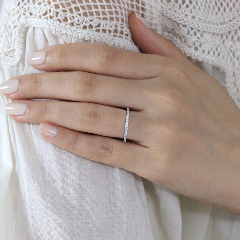 Round Full Eternity Sterling Silver Wedding Band Stackable Ring-Sterling Silver-lornajewelry