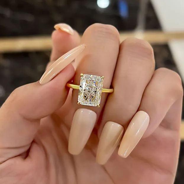 5Ct Classic Yellow Gold Radiant Cut  Engagement Ring For Women-Sterling Silver-lornajewelry