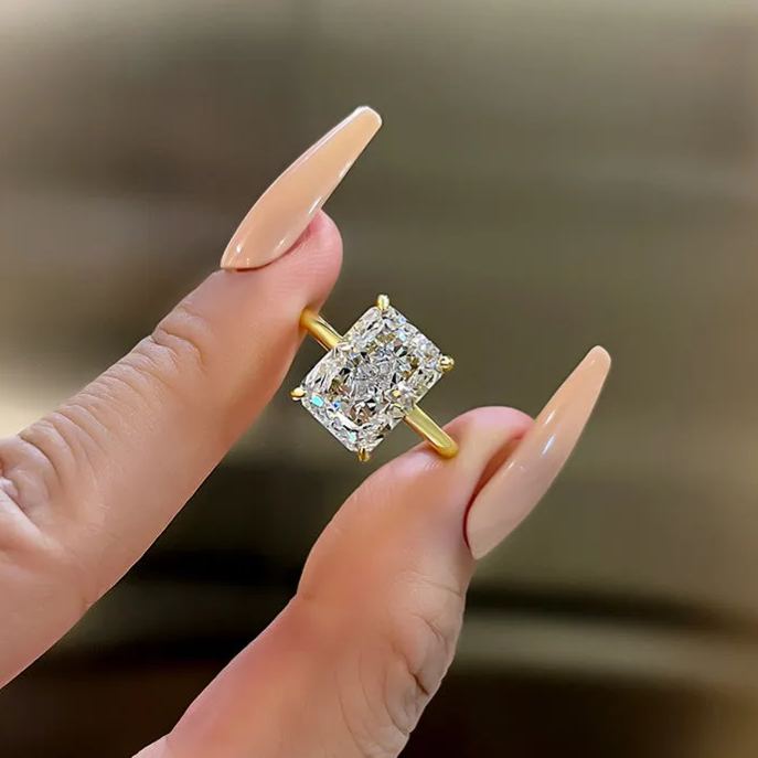 5Ct Classic Yellow Gold Radiant Cut  Engagement Ring For Women-Sterling Silver-lornajewelry