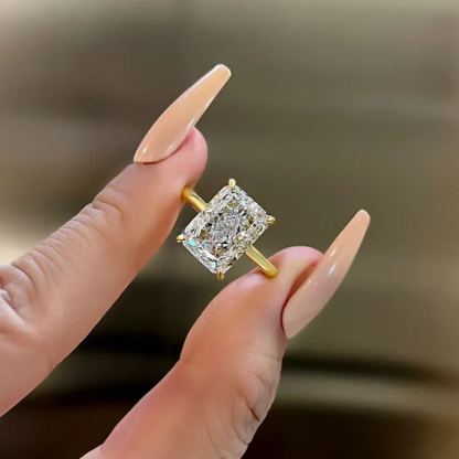 5Ct Classic Yellow Gold Radiant Cut  Engagement Ring For Women-Sterling Silver-lornajewelry