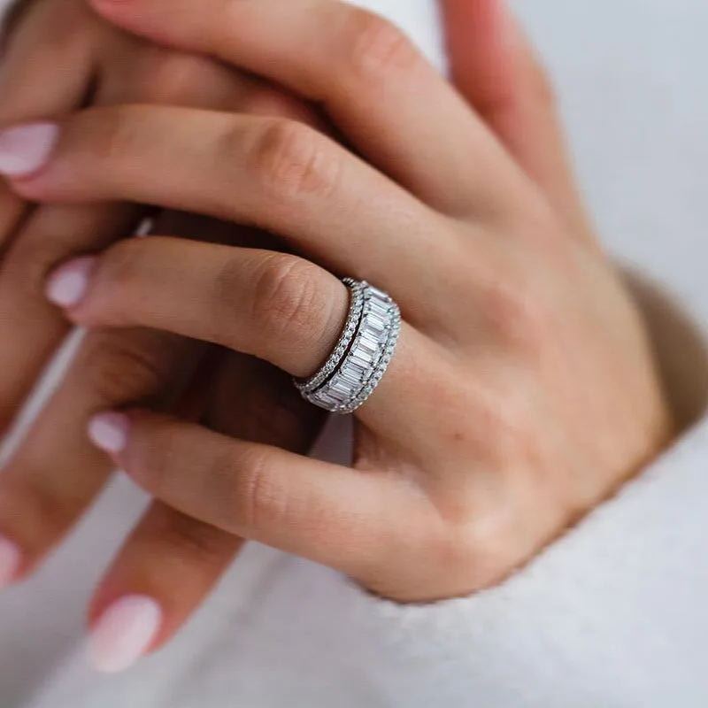 Luxurious 3PC Wedding Band Set For Women In Sterling Silver-Sterling Silver-lornajewelry