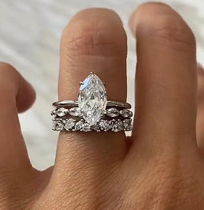 Exclusive Marquise Cut 3PC Wedding Ring Set For Women In Sterling Silver-Sterling Silver-lornajewelry