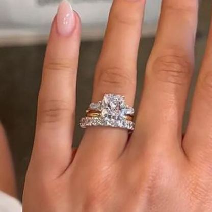 Luxury Cushion Cut Three Stone 3PC Wedding Set In Sterling Silver-Sterling Silver-lornajewelry