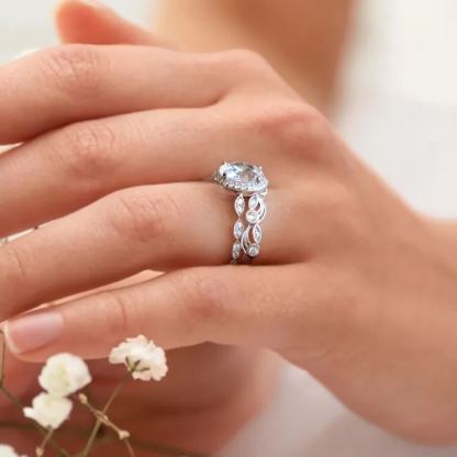 Vintage Art Deco Oval Cut Women's Wedding Ring Set In Sterling Silver-Sterling Silver-lornajewelry