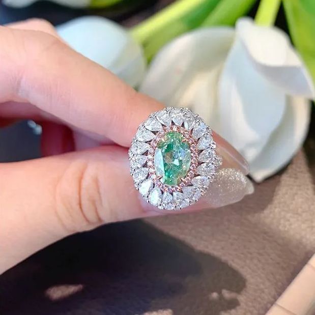 2.5Ct Luxury Oval Paraiba Color Gemstone Ring with Double Halo Design-Sterling Silver-lornajewelry