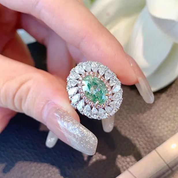 2.5Ct Luxury Oval Paraiba Color Gemstone Ring with Double Halo Design-Sterling Silver-lornajewelry