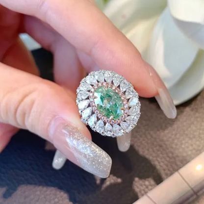 2.5Ct Luxury Oval Paraiba Color Gemstone Ring with Double Halo Design-Sterling Silver-lornajewelry