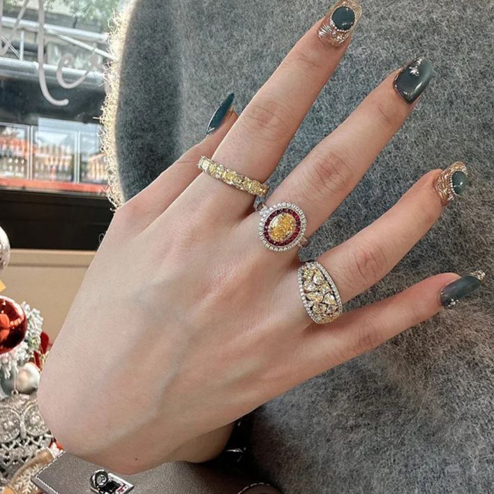 3Ct Luxury Yellow Oval Stone Double Halo Design Ring-Sterling Silver-lornajewelry