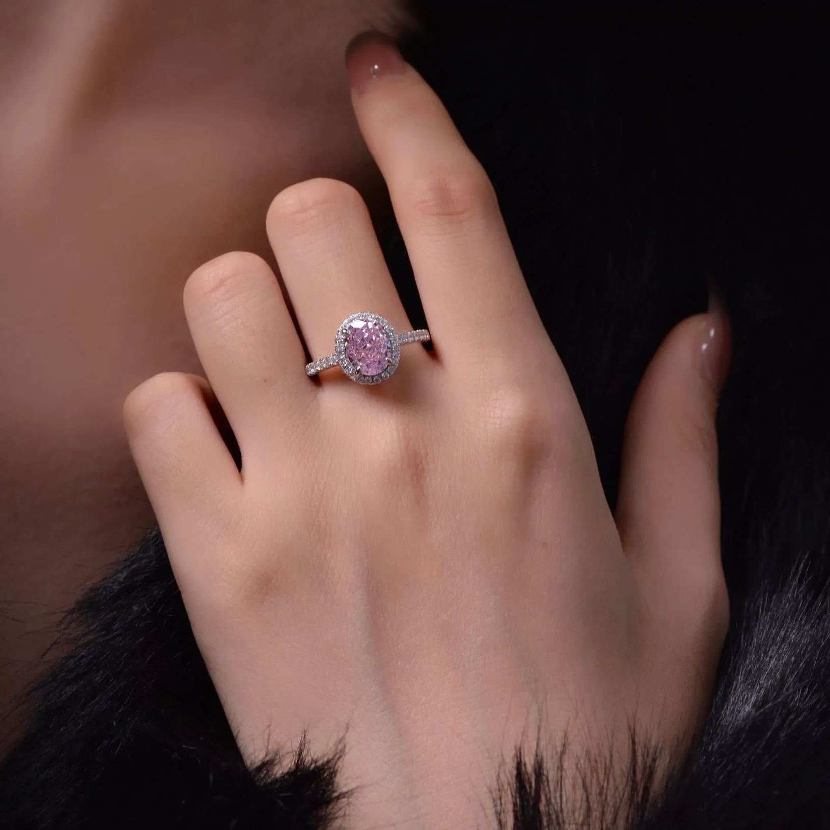 2.5Ct Oval Pink Gemstone Halo Ring Silver Band-Sterling Silver-lornajewelry