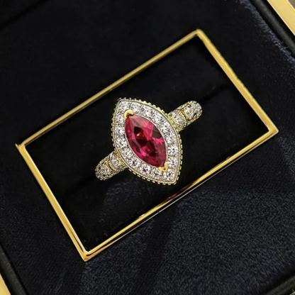 1Ct Luxury Red Marquise Stone Halo Ring Gold Band-Sterling Silver-lornajewelry