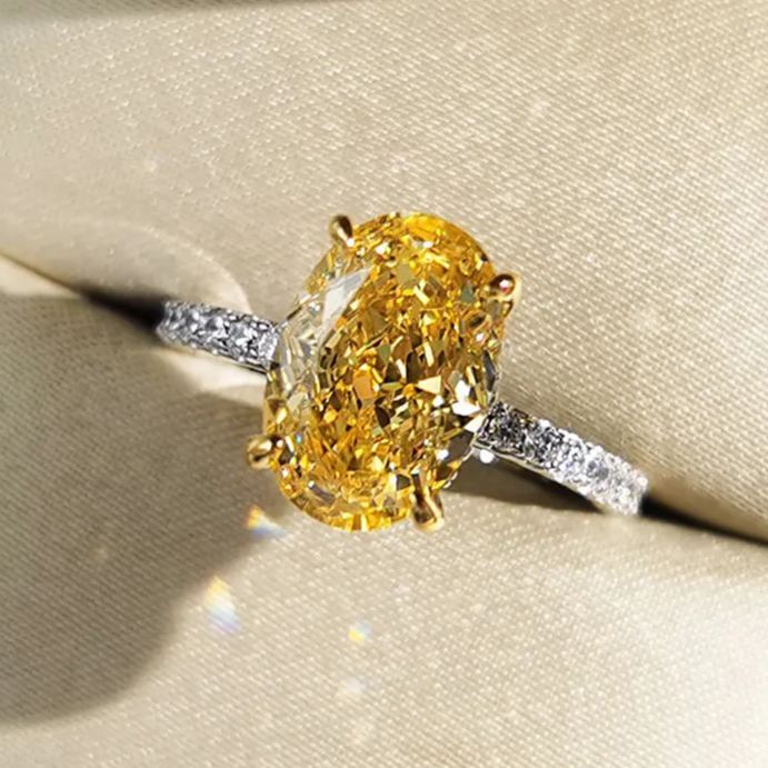 4.5Ct Yellow Oval Gemstone Gold Prong Setting Ring-Sterling Silver-lornajewelry