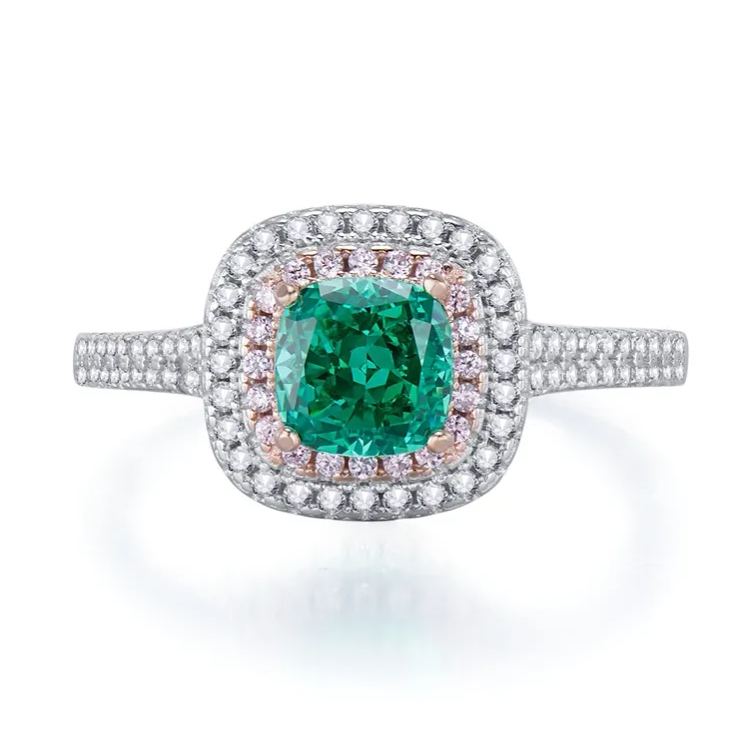 3.5Ct Cushion Cut Green Gemstone Double Halo Ring-Sterling Silver-lornajewelry