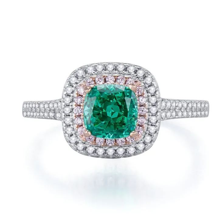3.5Ct Cushion Cut Green Gemstone Double Halo Ring-Sterling Silver-lornajewelry