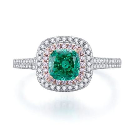3.5Ct Cushion Cut Green Gemstone Double Halo Ring-Sterling Silver-lornajewelry