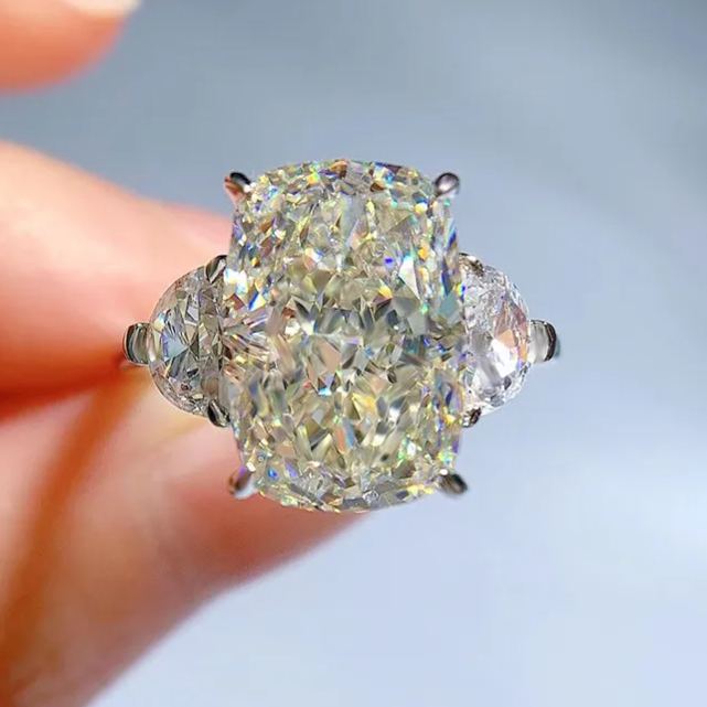 5.5Ct Cushion Cut G-White Gemstone Three-Stone Ring-Sterling Silver-lornajewelry