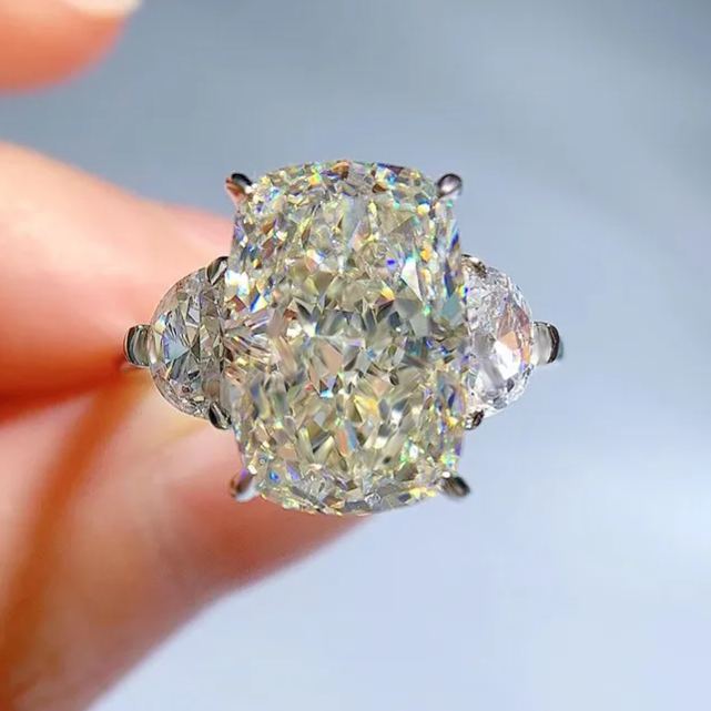 5.5Ct Cushion Cut G-White Gemstone Three-Stone Ring-Sterling Silver-lornajewelry