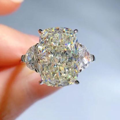 5.5Ct Cushion Cut G-White Gemstone Three-Stone Ring-Sterling Silver-lornajewelry