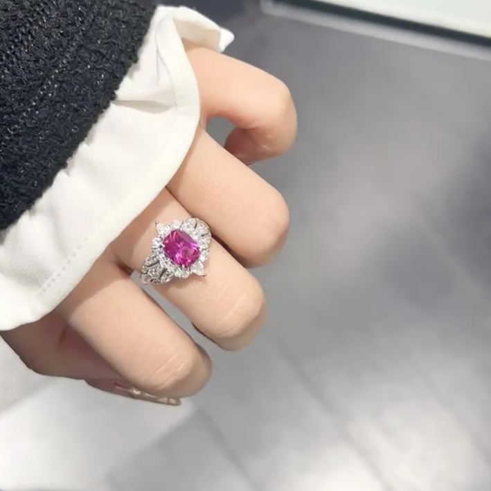 2.5Ct Luxury Pink Cushion Gemstone Ornate Halo Ring-Sterling Silver-lornajewelry