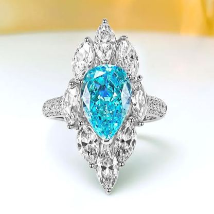 4Ct Aquamarine Blue Pear Cut Marquise Setting Luxury Ring-Sterling Silver-lornajewelry