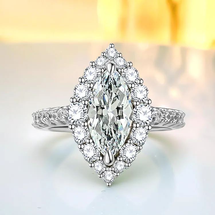 1.5Ct White Marquise Cut Pave Setting Classic Style Ring-Sterling Silver-lornajewelry